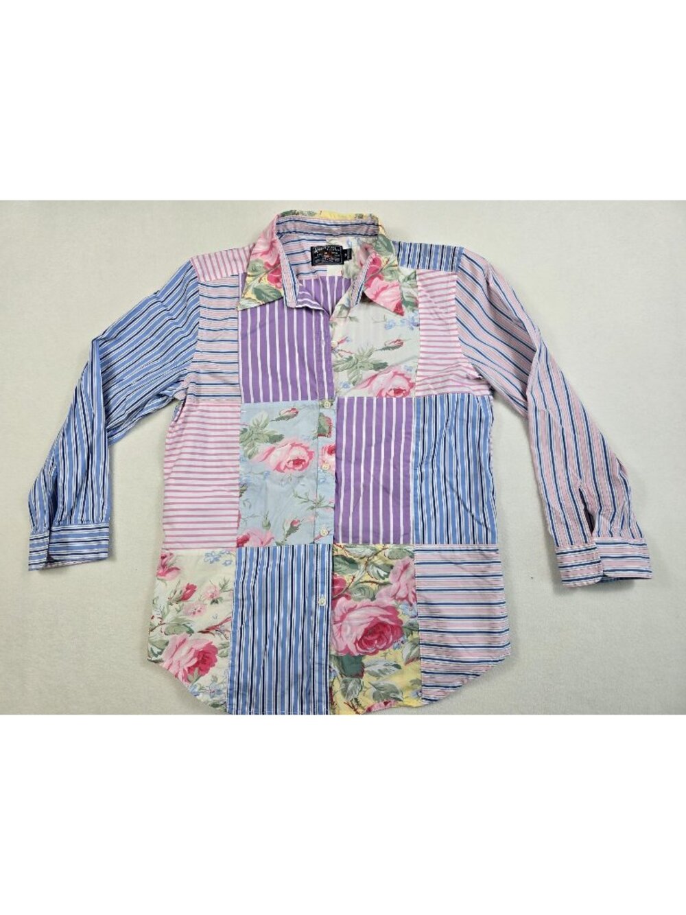 American Living Floral & Striped Patchwork Button-Up Shirt Womens M 100% Cotton